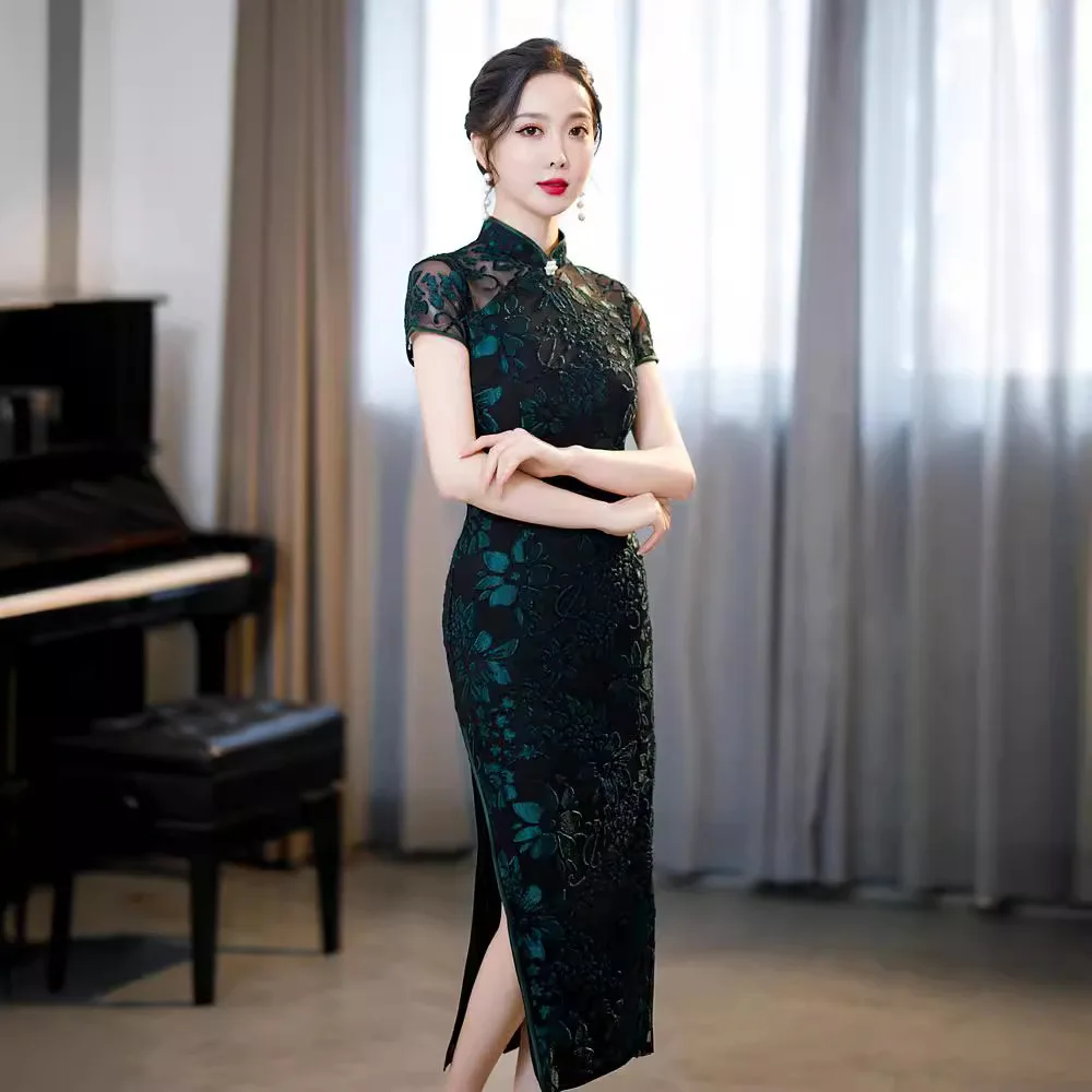 

Yourqipao летнее длинное улучшенное Cheongsam с короткими рукавами модное Ципао в китайском стиле традиционное вечернее платье для женщин вечерние
