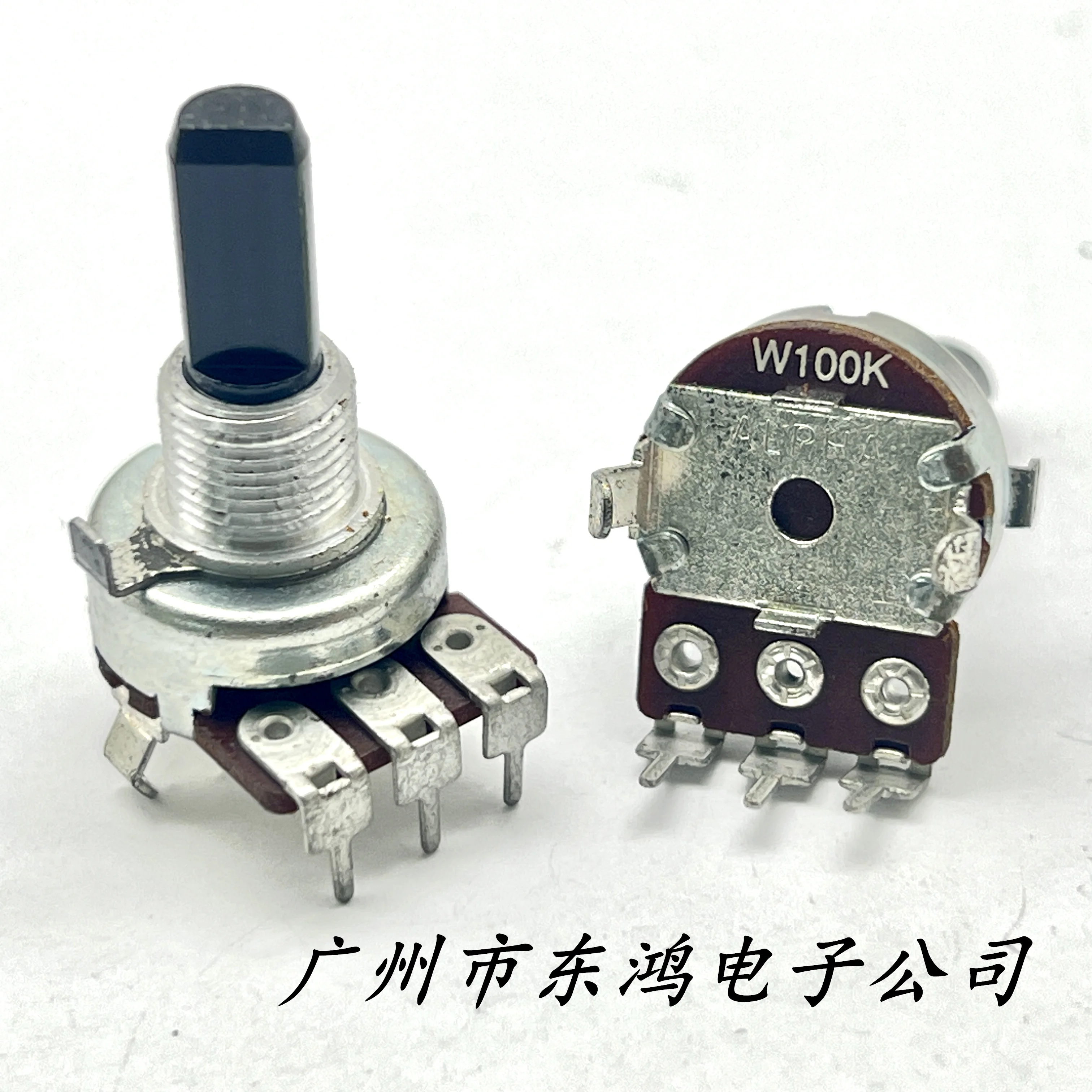 1 piece of Taiwan RK161 rotary potentiometer W100K with a midpoint positioning axis length of 20mm