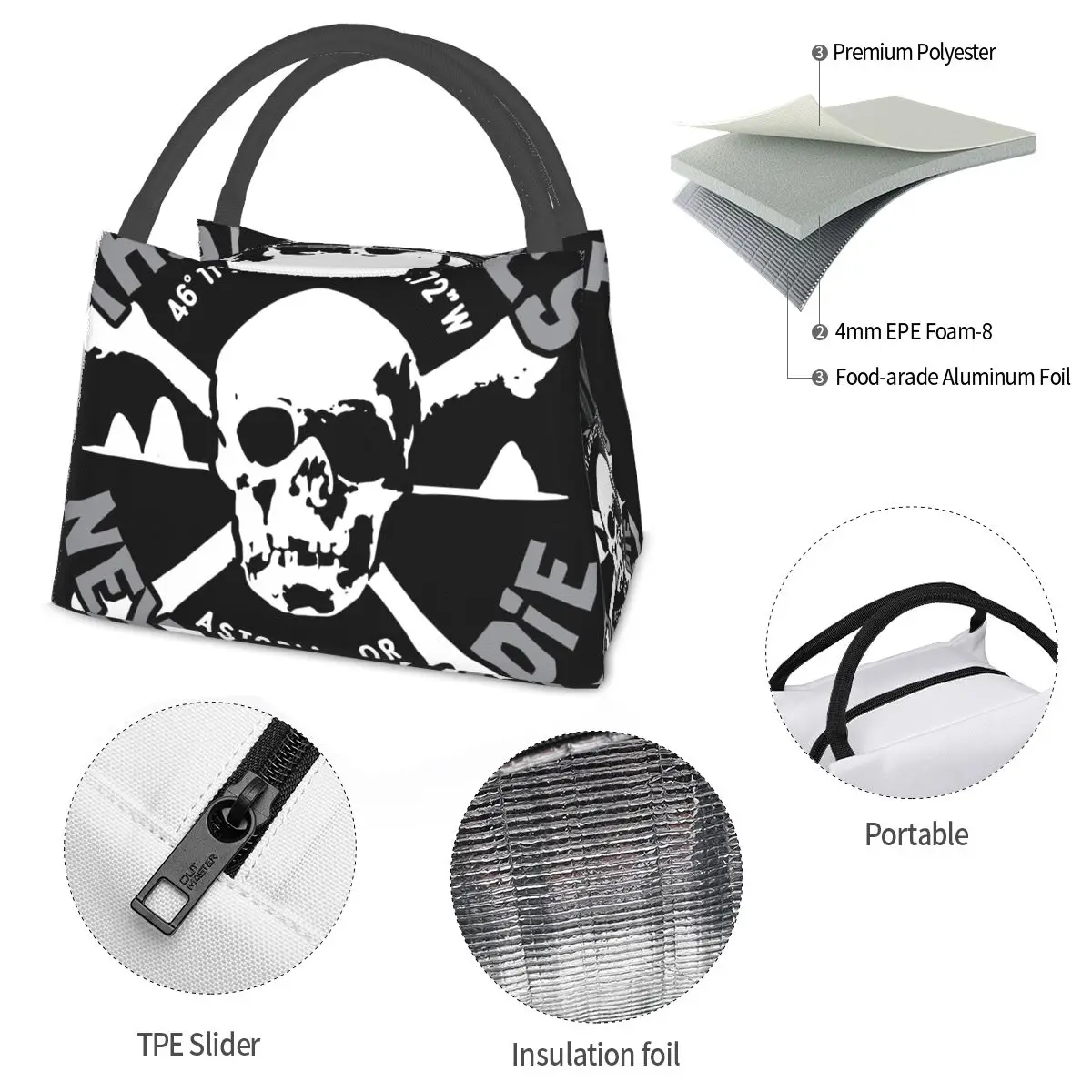 Never Say Die Logo Portable insulation bag for Cooler Food Office Pinic Container