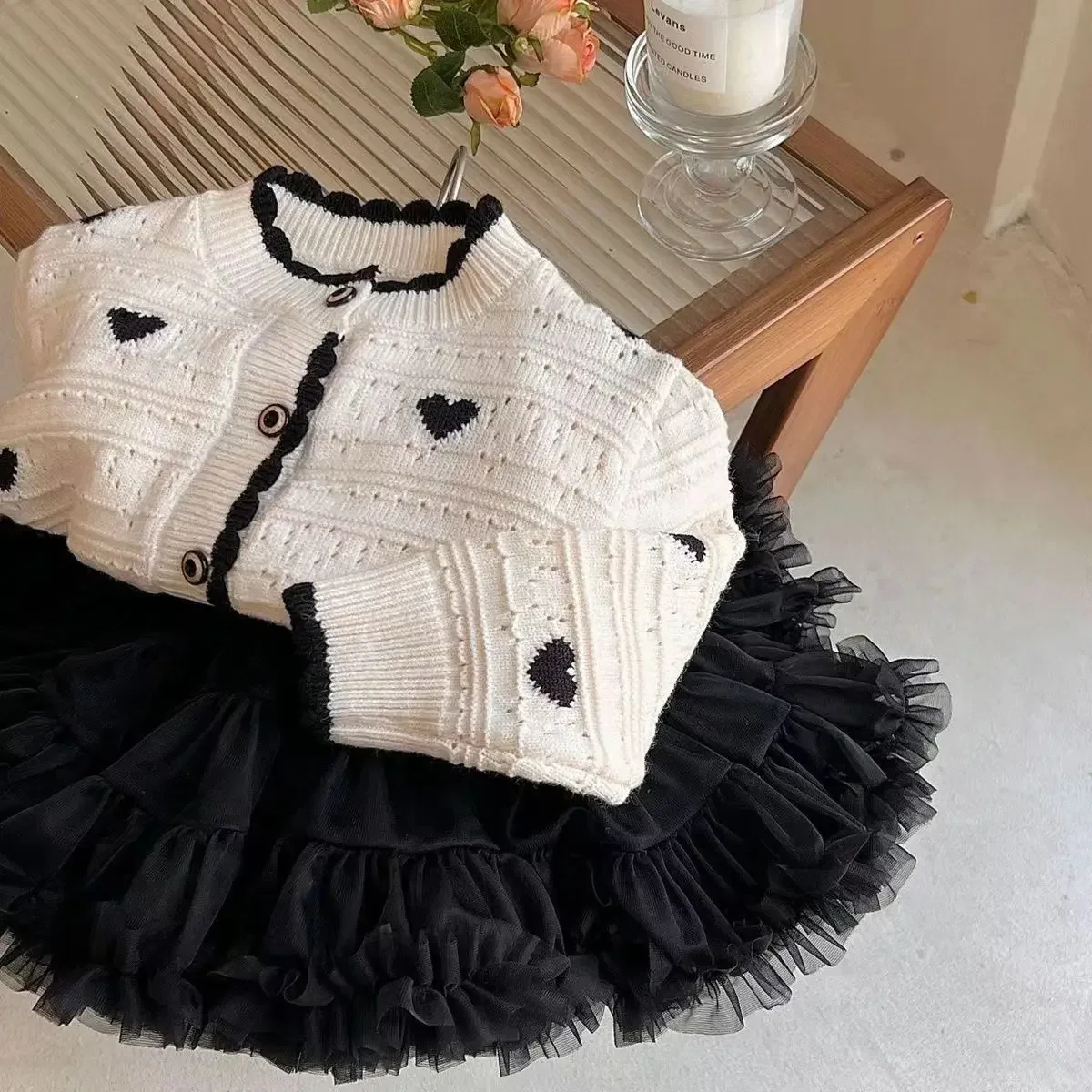 

2023 Baby Girl Fashion Love Knitted Sweaters Elegant Girl Kids Spring Autumn Clothing Cardigan Jackets Children Knit Clothes