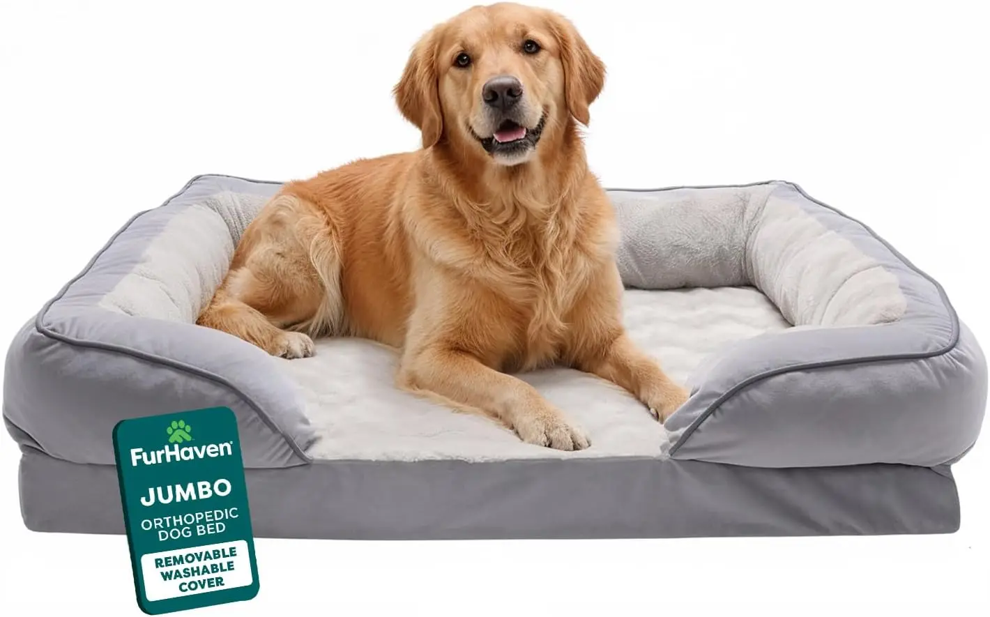 

Orthopedic Dog Bed for Large Dogs, Removable Bolsters, Washable Cover, Up to 95 lbs - Granite Gray, Jumbo/XL