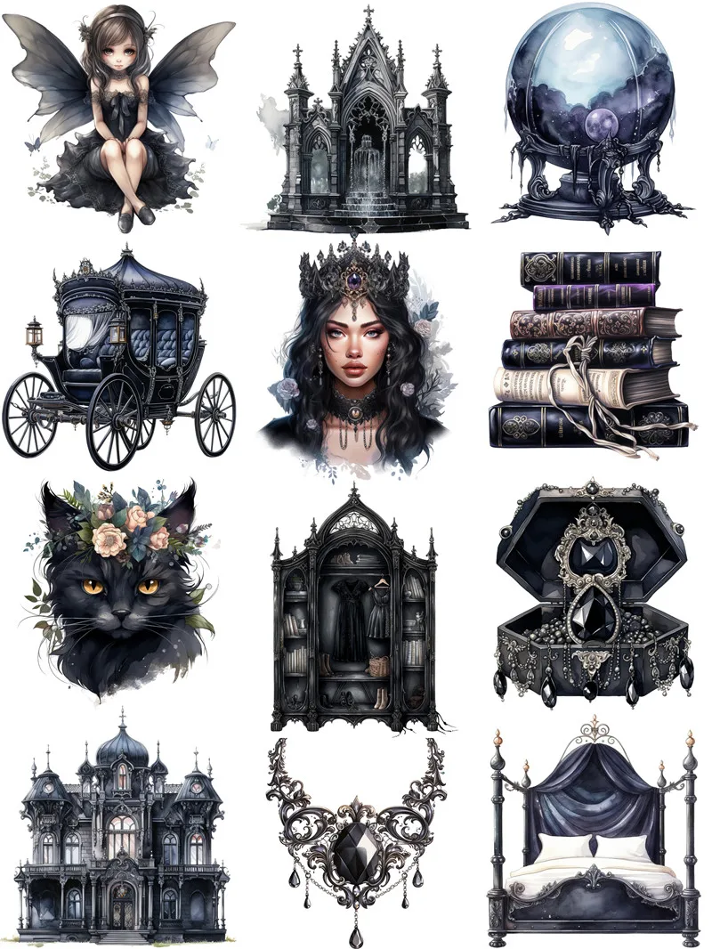 12Pcs/Pack Gothic Witch Sticker DIY Craft Scrapbooking Album Junk Journal Decorative Stickers