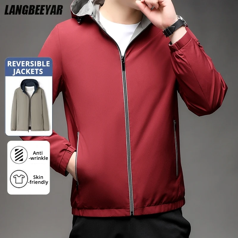 

Premium Reversible Softshell Detachable Hood Men Sports Outdoor Jacket Windbreaker Spring Fall Casual Lightweight Coats Outwear
