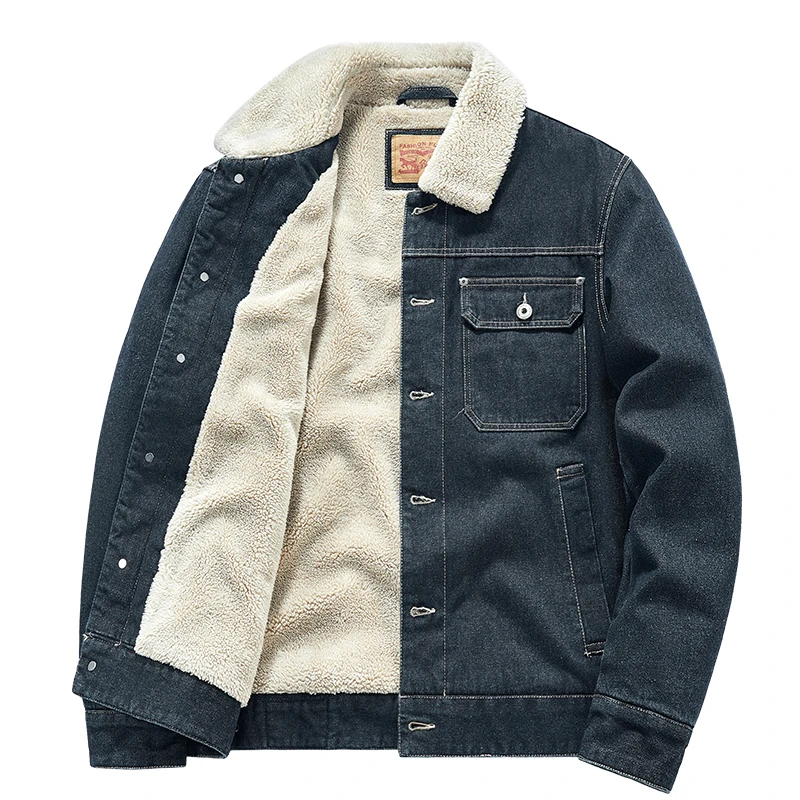 

Men's Relaxed Fit Denim Jacket, Plush Faux Sheep Wool Lining, All-Match Casual Youth Style for Cold Weather