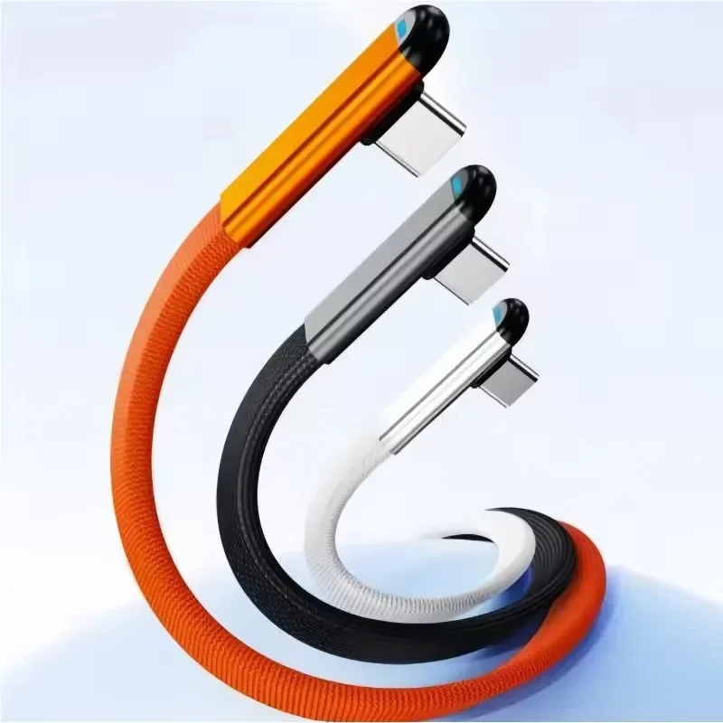 65W USB C To USB C Super Charging Braided Cable Type C Elbow PD Transfer Cord for iPhone 17 16 15 Samsung Gaming Data Cable view 6