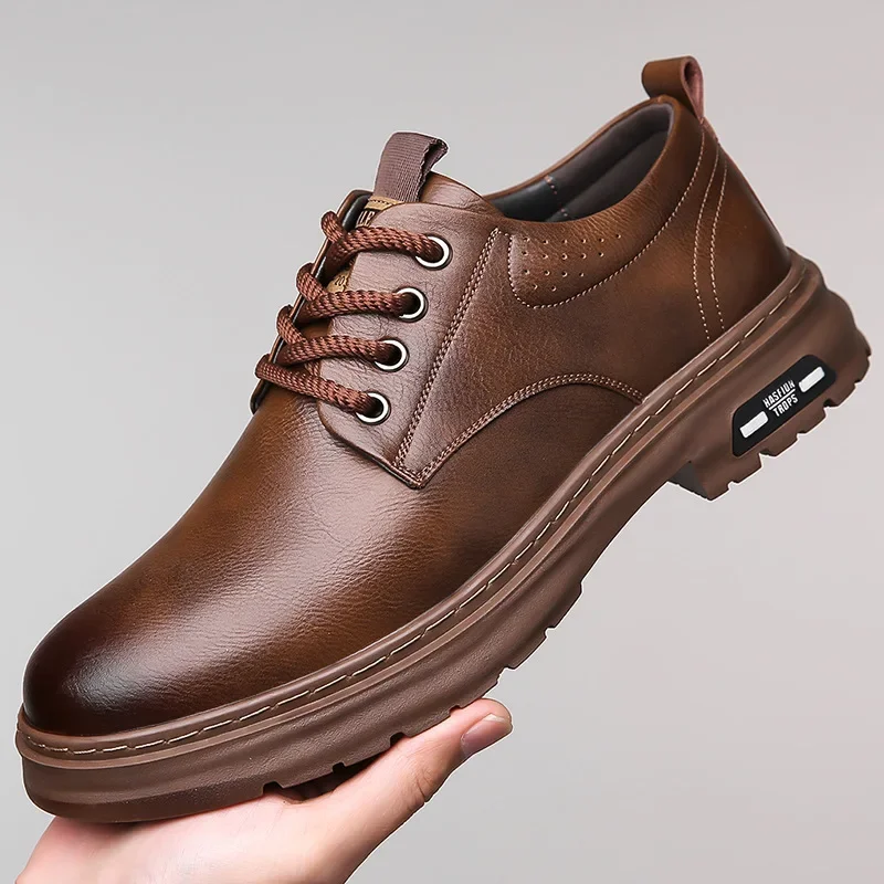 Sapatos masculinos de couro primavera britânico sola grossa casual derby sapatos masculinos roupa formal casamento workwear baixo topo