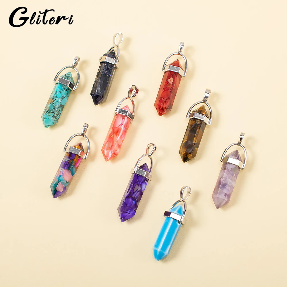 

GEITERI 1Pcs Natural Hexagon Crystal Pendant Colorful Blue Pine Stone Tiger Eye Violet Crystal Pendant DIY Jewelry Wholesale Hot