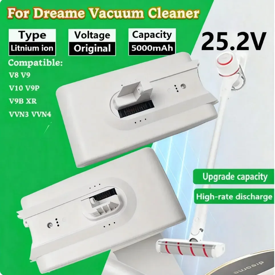Batteria agli ioni di litio da 5000 mAh per aspirapolvere portatile senza fili Dreame V8, V10Pro, V9P, XR, VVN3, VVN5 – Batteria di ricambio.
