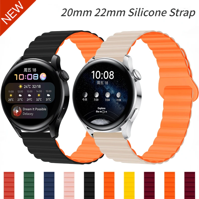 

20mm 22mm Silicone Strap For Samsung Galaxy Watch 3/4/5/6 Amazfit GTR/GTS Magnetic Bracelet Band For Huawei Watch GT2/3/Pro Belt