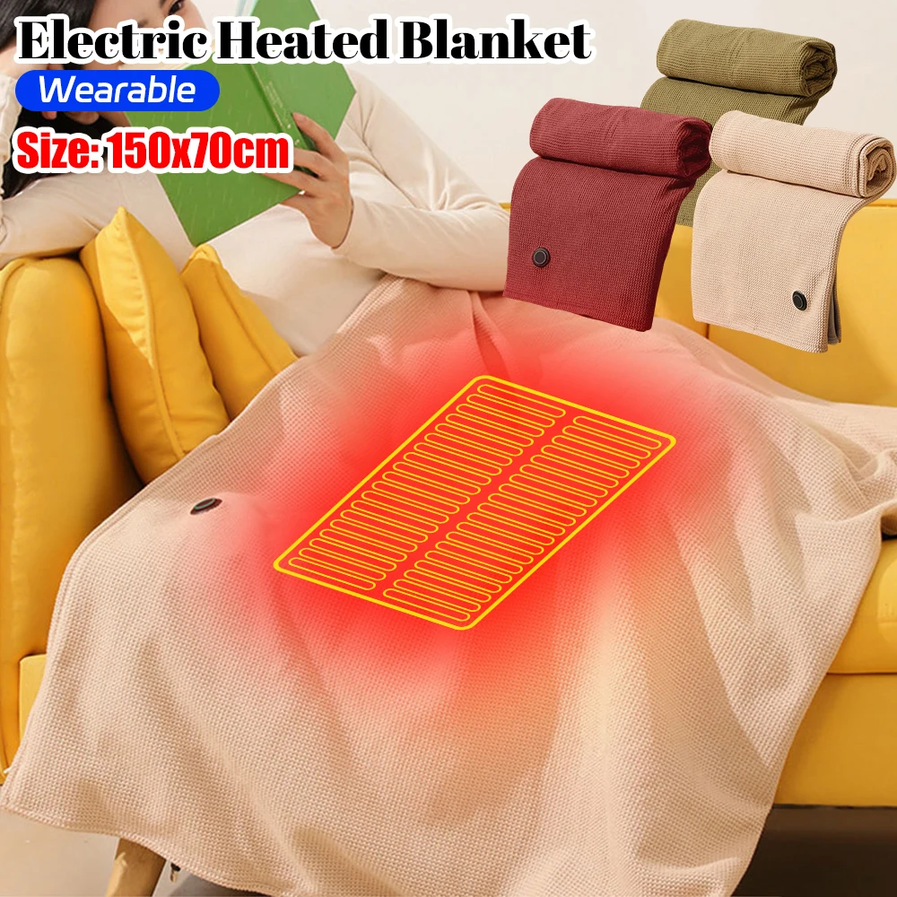

USB Electric Heated Blanket Autumn Winter USB Heating Throw Blanket Shawl with 3 Levels for Home Office Washable Warmer Blanket