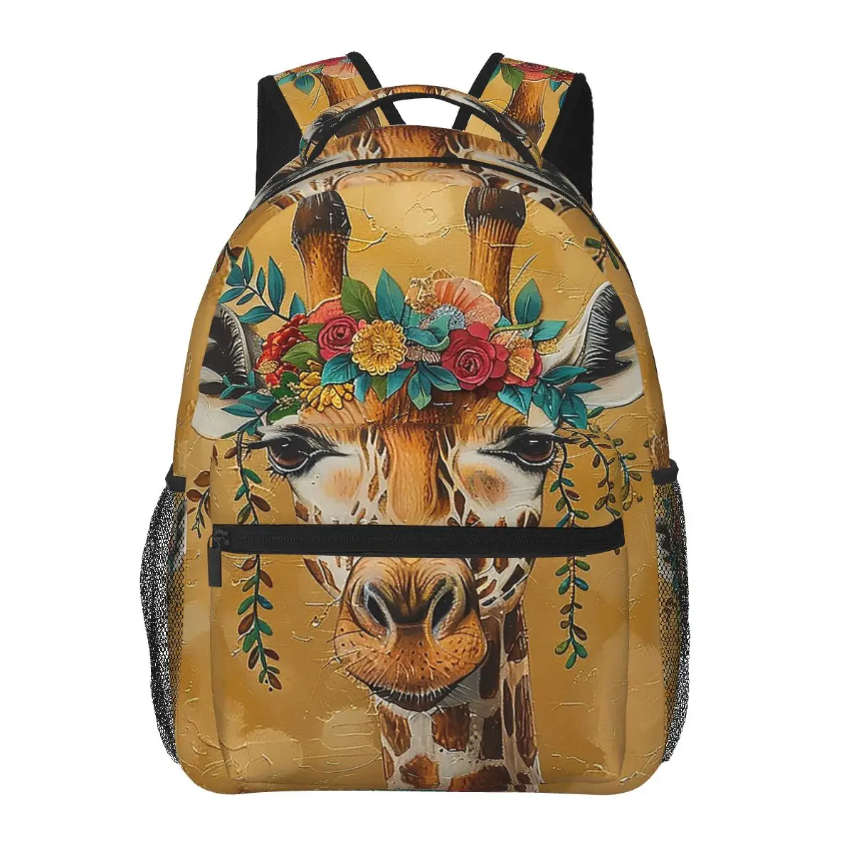 Giraffe With Floral Crown Cute Animal Student Backpack School Bag Hiking Travel Daypack for Boys Girls Bookbag Shoulder Bags