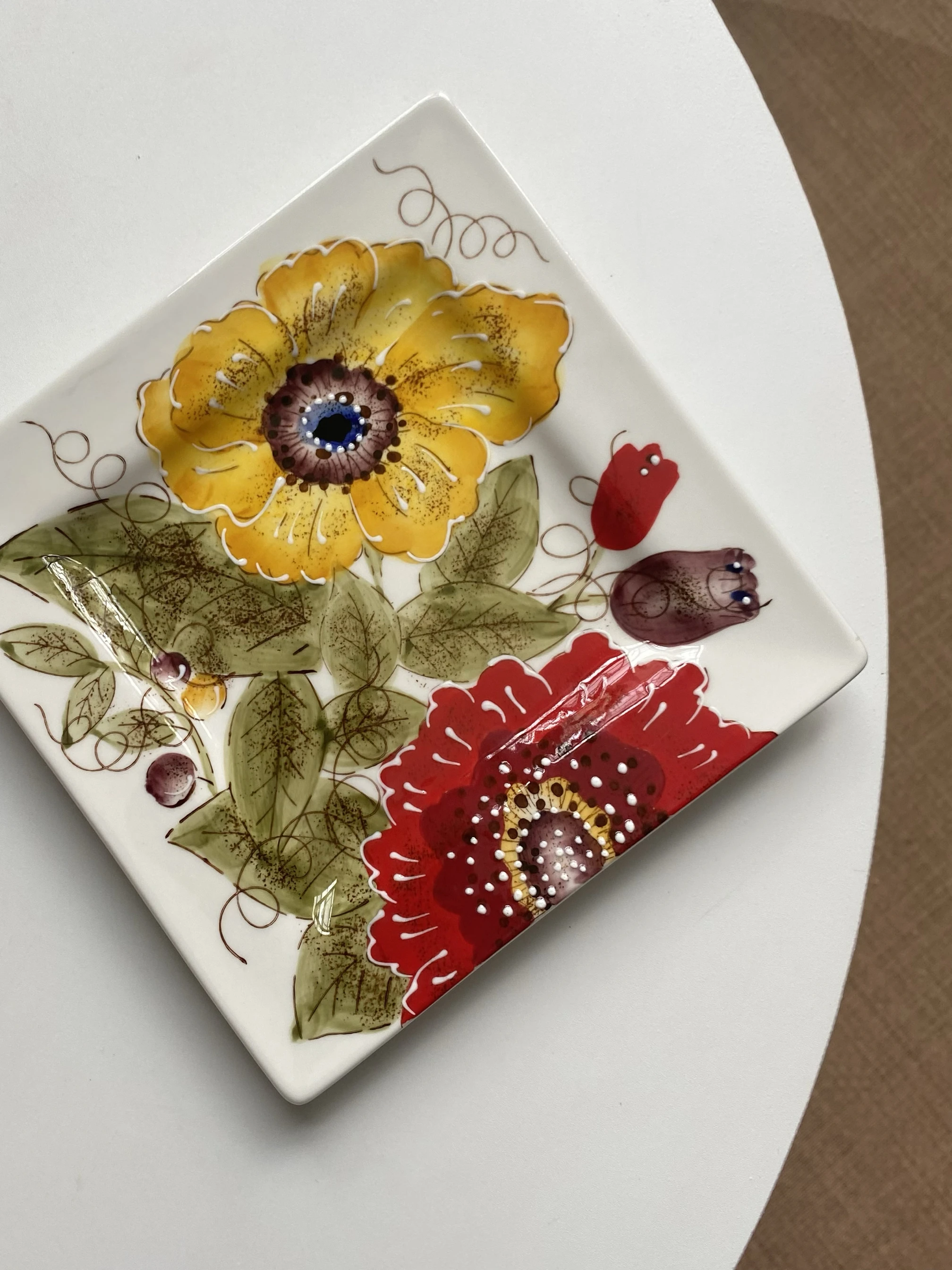 

Тарелка Cerc Square Plate, глазурованная, для димсамов, для микроволновой печи, с высокой эстетической ценностью, расписана вручную, для домашнего использования