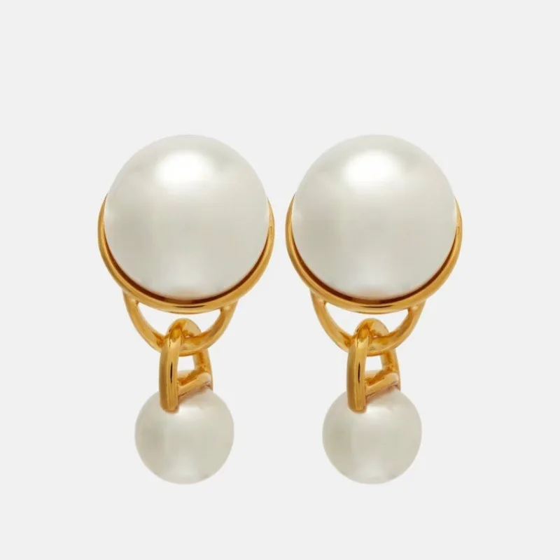 

Os Fashion Jewerly French Style Large Pearl Stud Earrings, Circle Hoop Anchor Design for Women