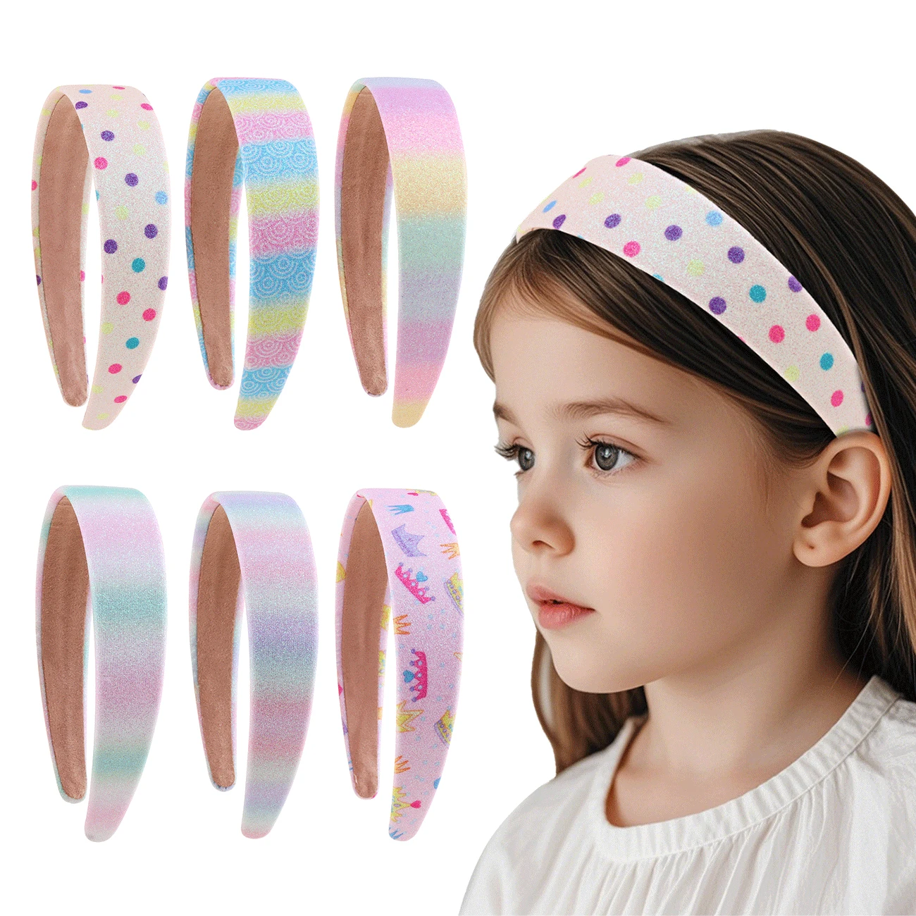 Glitter Headbands for Girls Princess Sparkly Wide Headband Kids Cute Print Head Band for Children Thick Sparkle Bling Child Hair