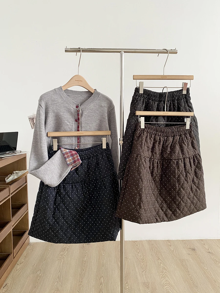 

Ретро-юбка в горошек с высокой талией, женская, укороченная, из хлопковой смеси, для офиса, из полиэфирного волокна, А-силуэт