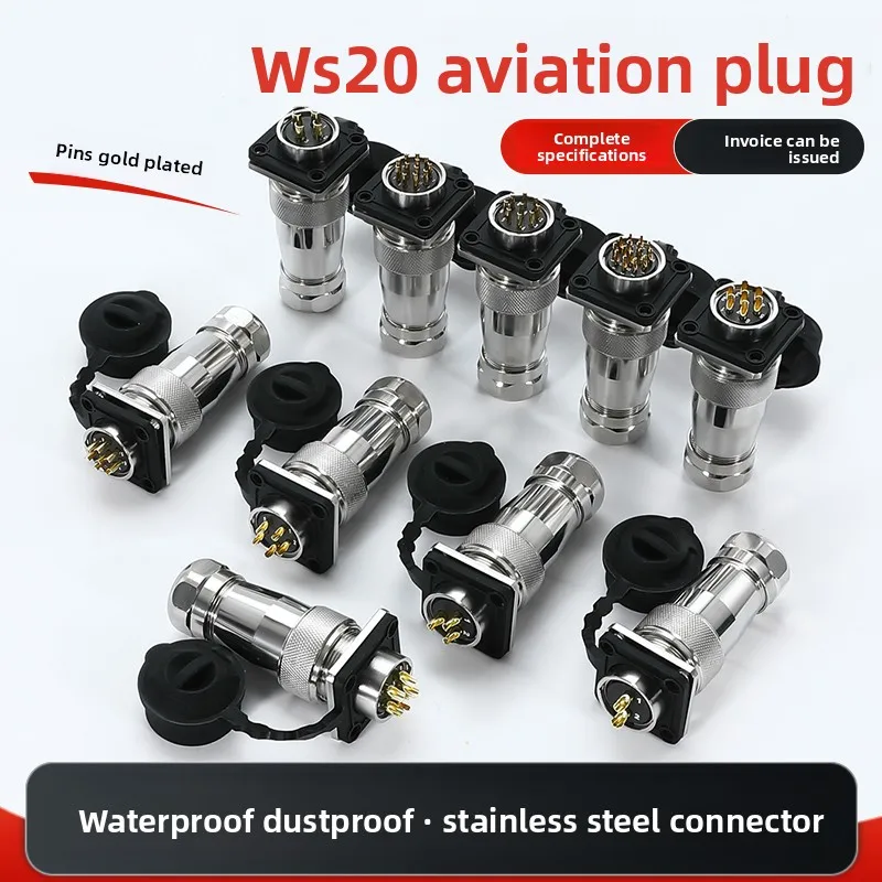 

Waterproof IP67 WS20 stainless steel aviation plug socket WS20-2P3P4P5P7 core 9 pin 10 core connector