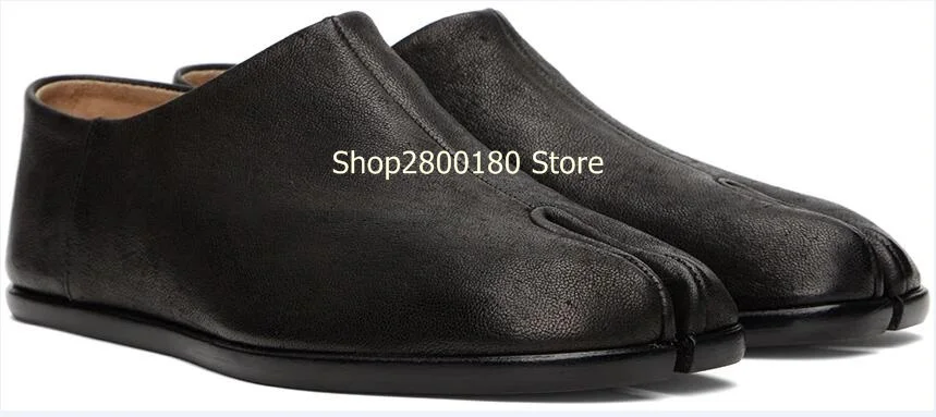 

Black Soft Genuine Leather Split Toe Low Top Flat Loafers Men's Breathable Slip On Outdoor Oxfords Leisure Shoes Drop Shipping