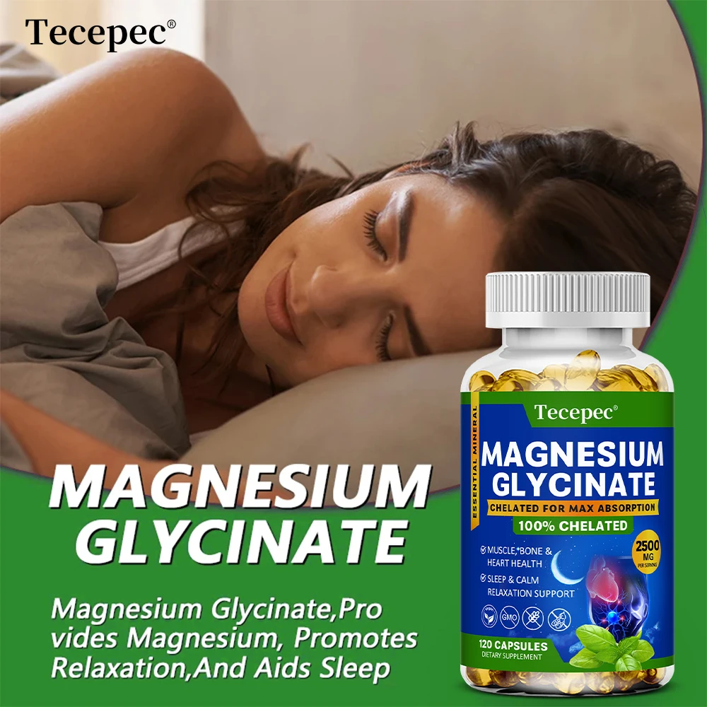 Magnesium Glycinate Capsules 2500mg - Dietary Supplement for Muscle, Nerve, Bone and Heart Support - Gluten Free, Non-GMO
