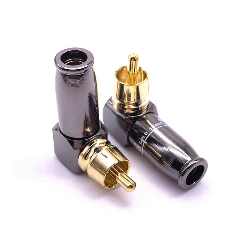 

2pcs/1pair 90 Degree Snake King RCA L-shaped Gun Black Gold Plated Right Angle RCA Male Plug Audio Video Connector Soldering