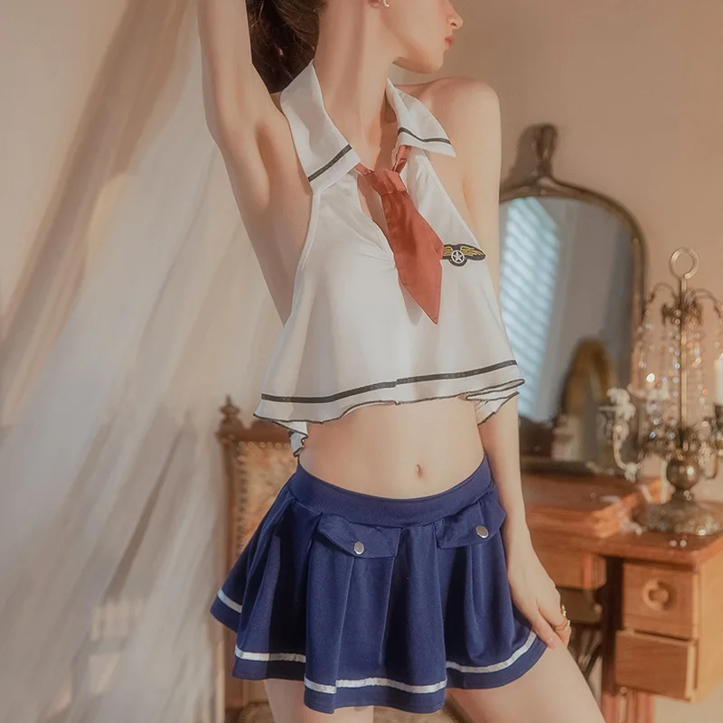 Japanese student cosplay sexy pajamas sexy hot sailor uniform women nightdress 2pcs suit ladies lingerie