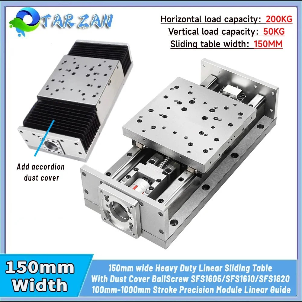 150MM Heavy Duty Steel Sliding Table Module SFS Silent Ballscrew HGH15CA*4 Slider XYZ Axis CNC 45 Steel Plate 200KG Load 0.02mm