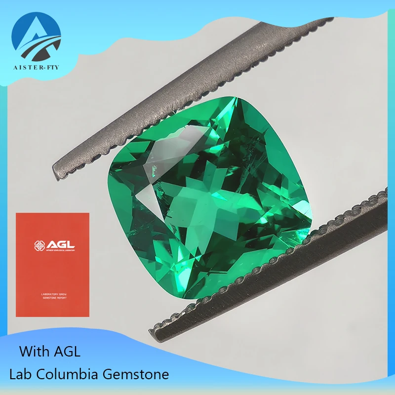 

Top Hydrothermal Lab Columbia Gemstone SQ Cushion Cut Hand-cut Lab Grown Emerald Synthetic Stone With AGL Certificate