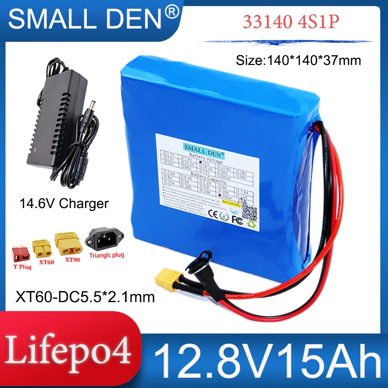 12.8V 15Ah 33140 4S1P Lifepo4 Battery Pack 0-350W With 30A BMS,For UPS 12V Power Supply Electric boat Tools Toys Speaker+Charger