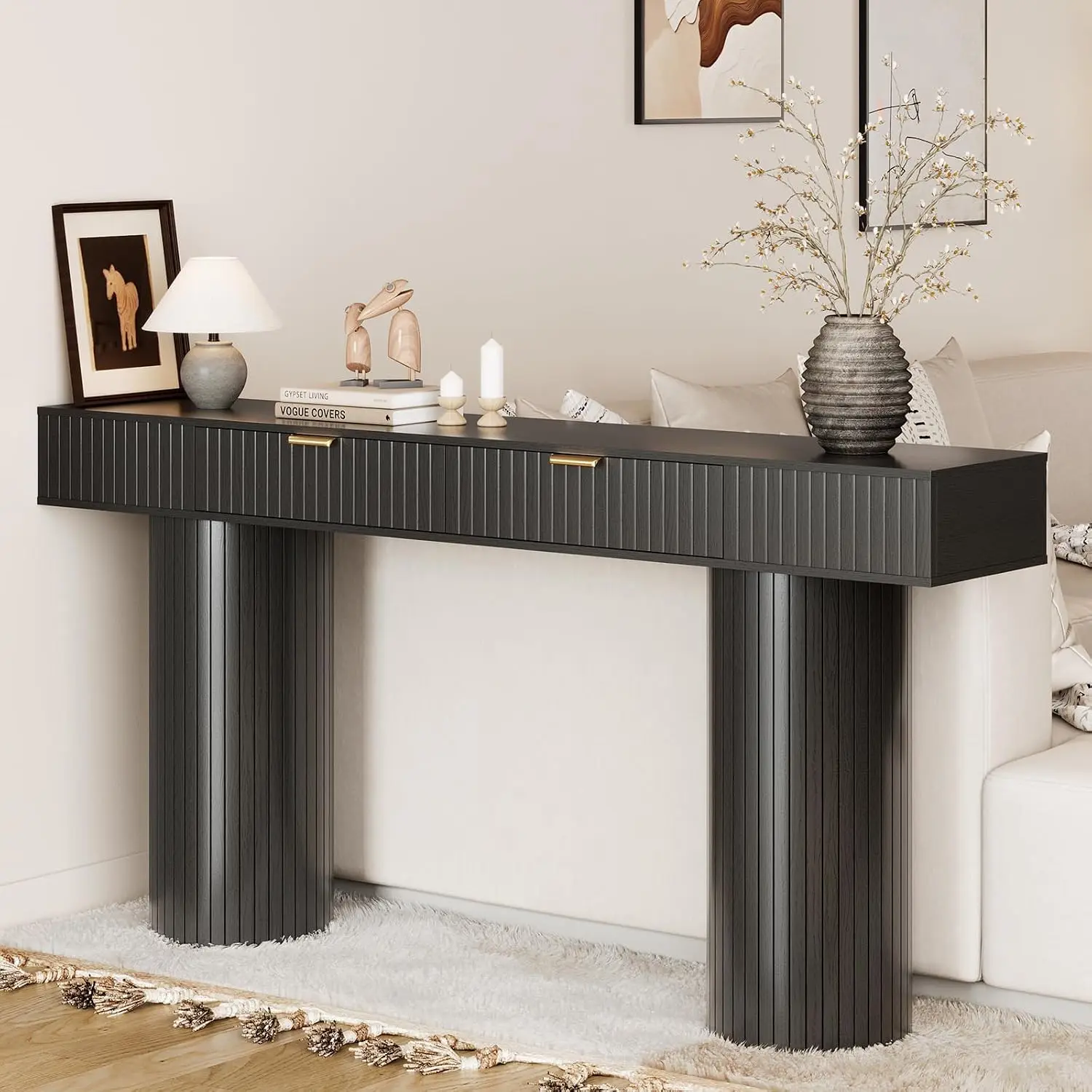 63Inch Entryway Table with 2 Drawers, Console Table Behind Couch, Customized