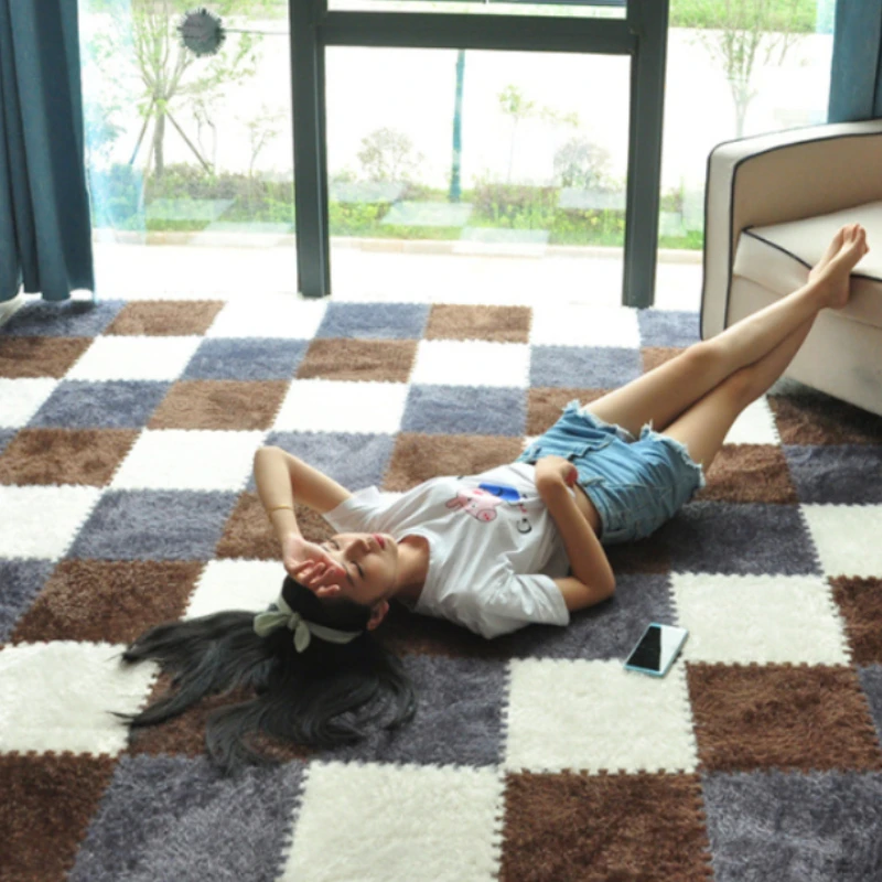 

Плюшевый лоскутный ковер для спальни, прикроватный квадратный пенопластовый коврик, утолщенный пол, детский коврик для ползания, можно стирать в машине, домашний напольный коврик