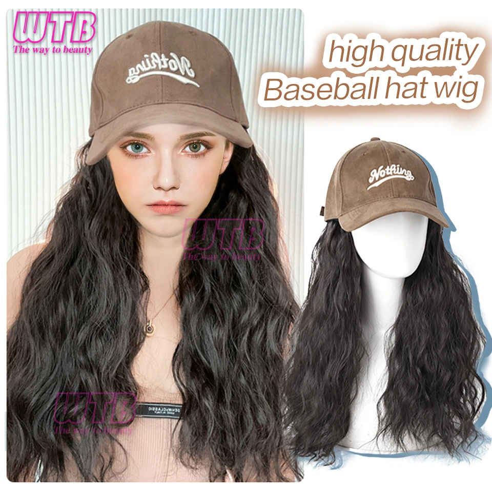 

Baseball Cap Wig Long Curly With Light brown/Black Hat For Women Synthetic Hair Wigs Naturally Connect Adjustable Hat Wig