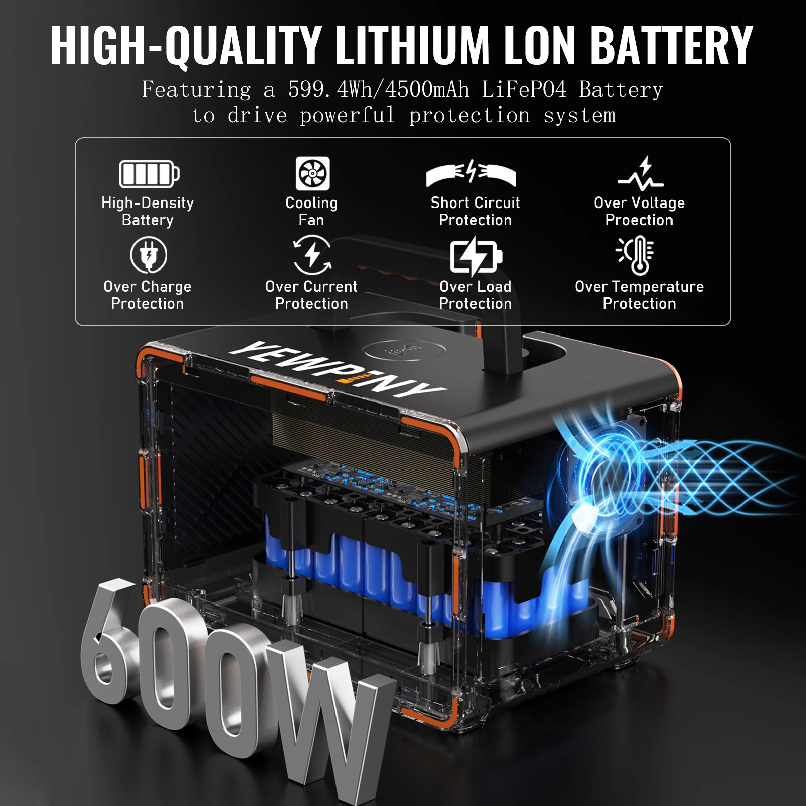 مولد طاقة شمسية EM600، محطة طاقة محمولة بقدرة 599 وات في الساعة مع شحن لاسلكي، مدخل 100 وات، تيار متردد/تيار مستمر للتخييم والاستخدام المنزلي #4