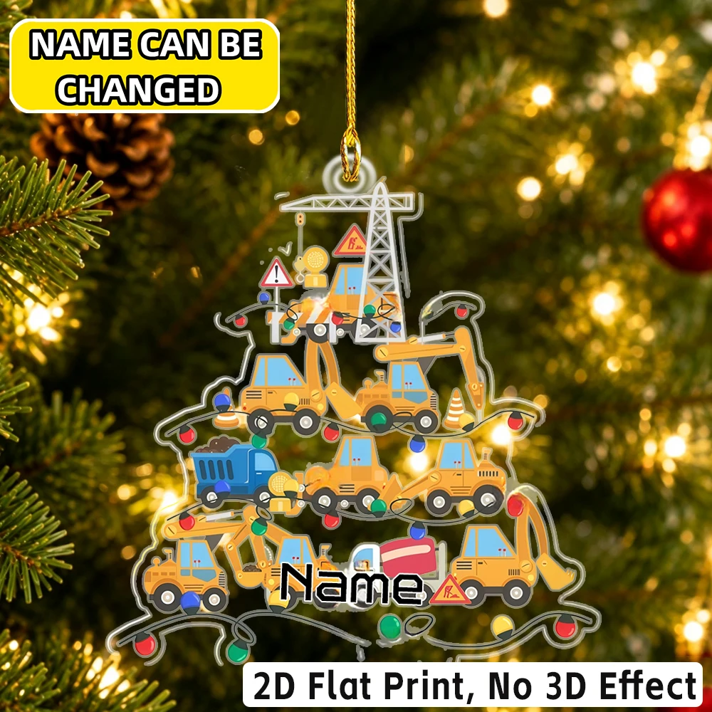 2D Flat‑Custom Name Irregular Acrylic Ornament,Construction Machinery Cluster,Xmas Tree Hanging Decoration,Holiday Gift