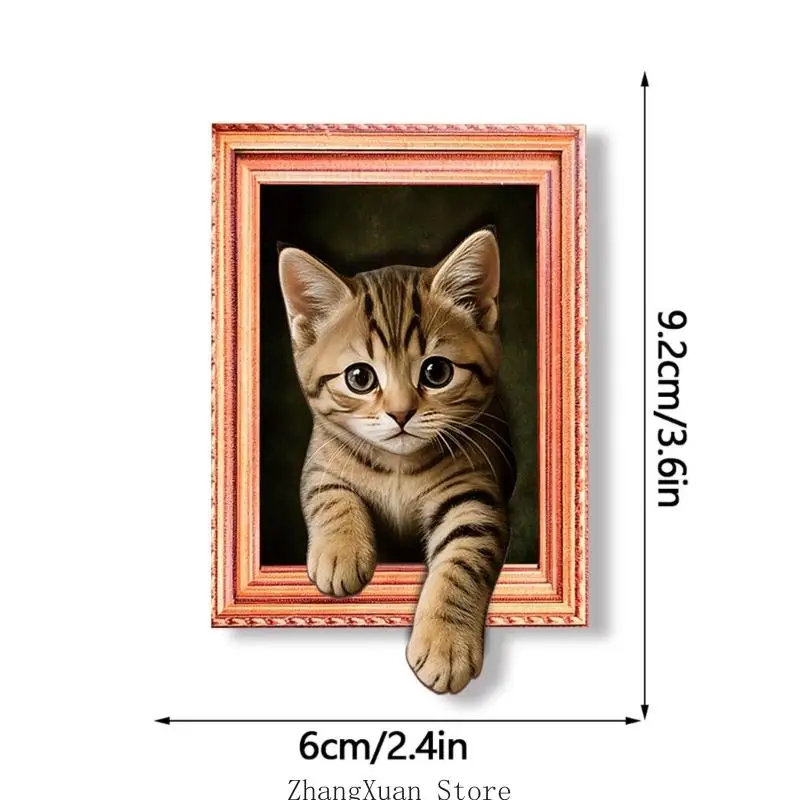 Gerahmte 3D-Katzen-Kühlschrankmagnete für Küchendekorationen, Holzakzent für Schließfächer, Whiteboards und Home-Office-Display – Detail 2