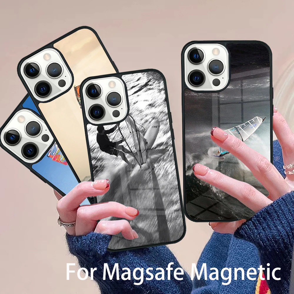 

Extreme Sports Windsurf Sailing Phone Case Magesafe Magnetic Wireless Charge Cover For IPhone 16 11 12 13 14 15 Pro Max Plus