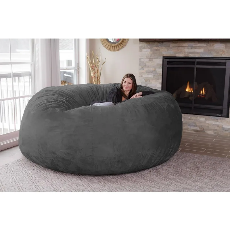 Silla tipo Bean Bag, mueble gigante de espuma viscoelástica de 8 ', sofá grande con cubierta de microfibra suave, carbón vegetal