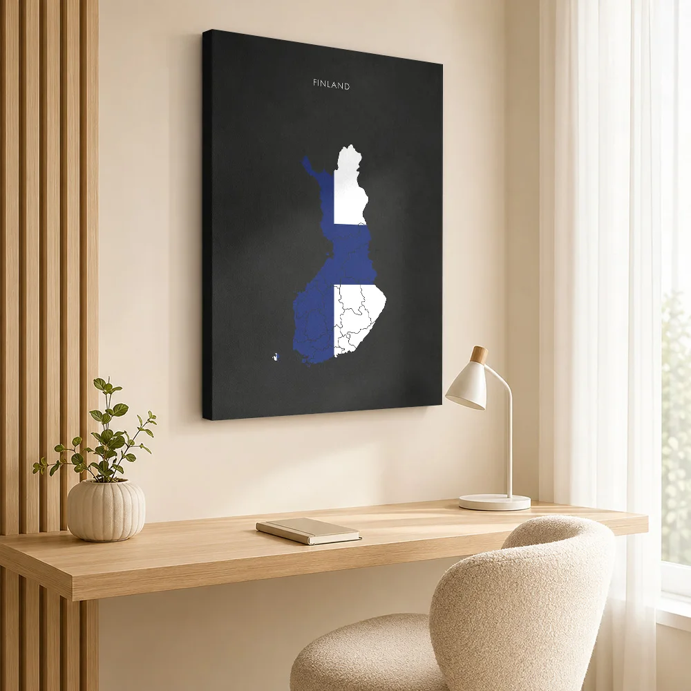 Finland Flag Map Framed Canvas Poster Custom Photo Modern Aesthetic Wall Paintings Decoration for Office Hallway Ready to Hang