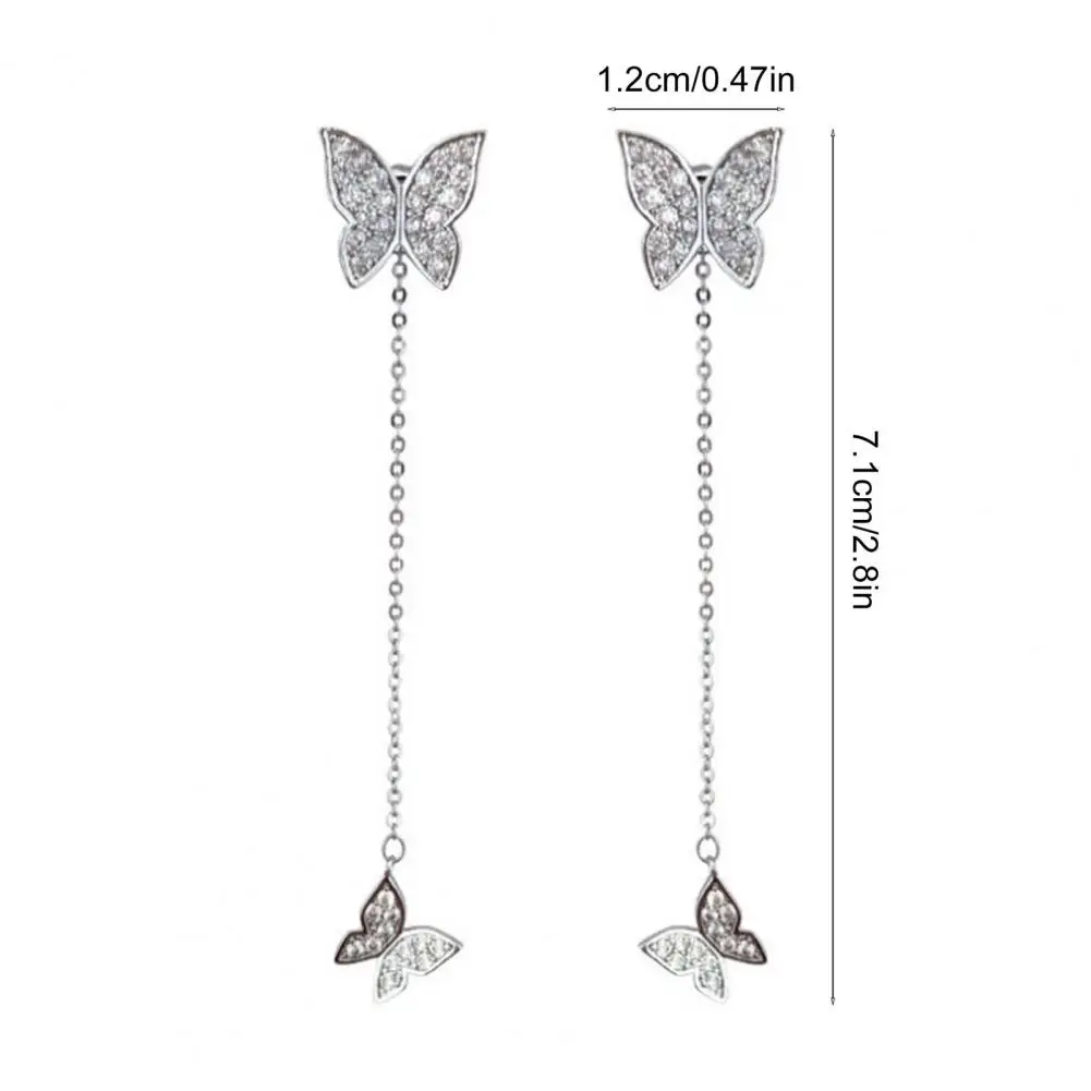Non-fading Earrings 1 Pair Drop Earrings for Women Micro-paved Cubic Zirconia Butterfly Tassel Studs Long Drape Statement