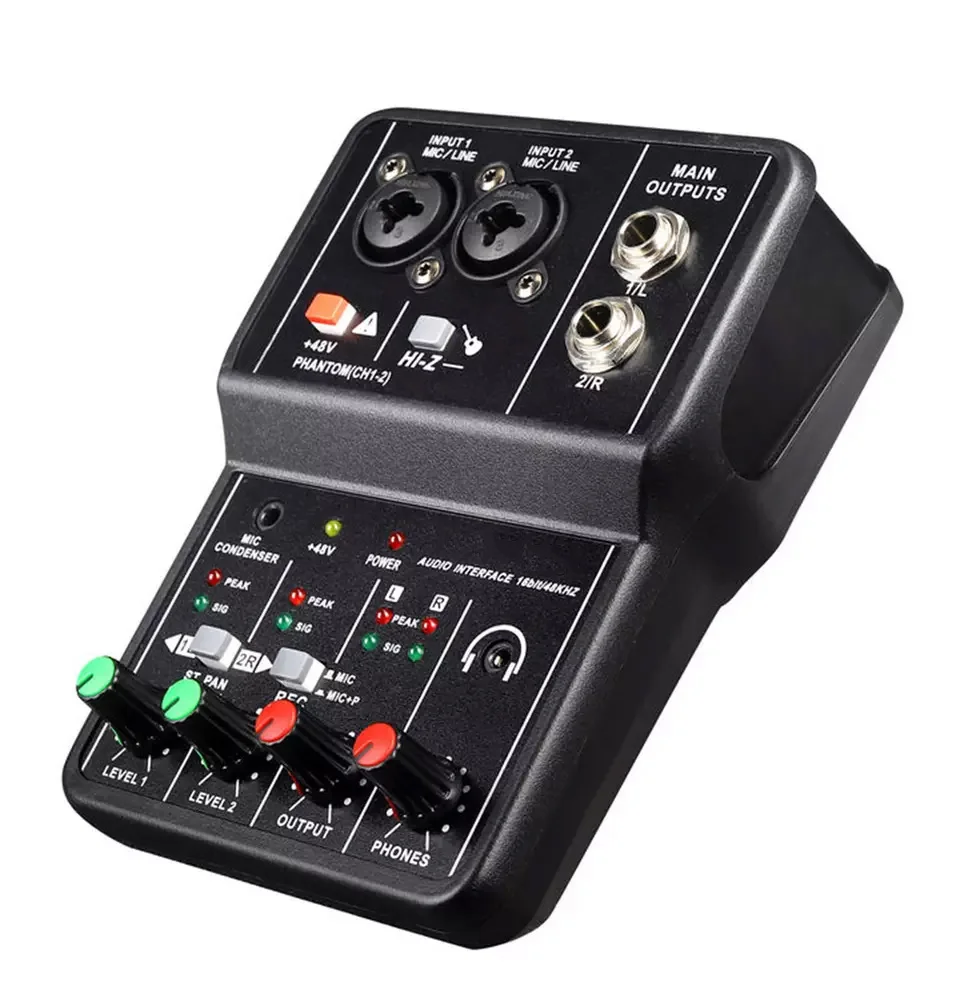 Professional Dual Channel Mini Audio Mixer Sound Card | Ultra-Compact Metal Mixing Console for Live Streaming Computer Recording