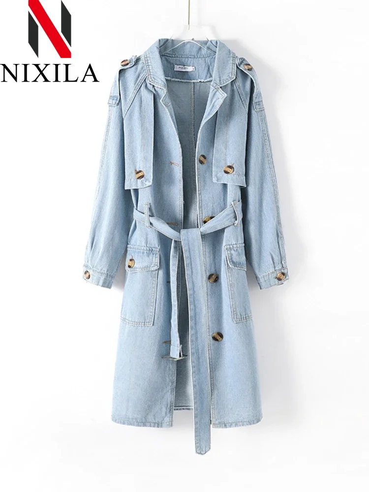 

New in Spring Autumn Denim Women's Windbreaker Elegant Long Style Women's Trench Coat Korean Fashion Jacket Female Clothing