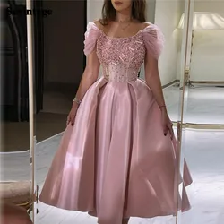 Customized Pink Saudi Arabic Evening Dresses Sequines Ruched Women Party Gowns Ankle Length Formal Prom Dress Special Outfits