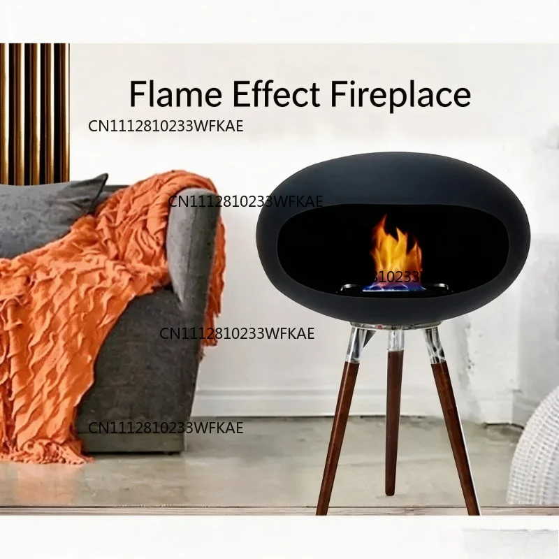 Freestanding Bioethanol Fireplace - Oval Sphere Design Smokeless Real Flame Ethanol Fire Pit for Indoor Outdoor Decor