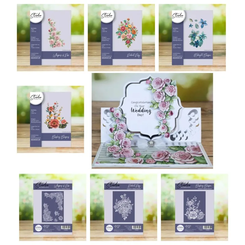 

Дизайнерский Radiant 2025 Midnight Blossom PosyFlowers Шепот роз, металлический штамп для резки штампа, трафарет для скрапбукинга, фото, сделай сам