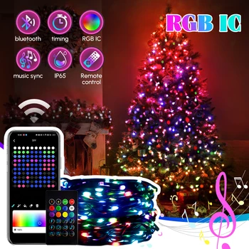 5-30M RGB IC LED Fairy String ไฟ App One To One ควบคุม USB ขับเคลื่อนเทศกาลปาร์ตี้ Garland Light สําหรับในร่มและกลางแจ้ง