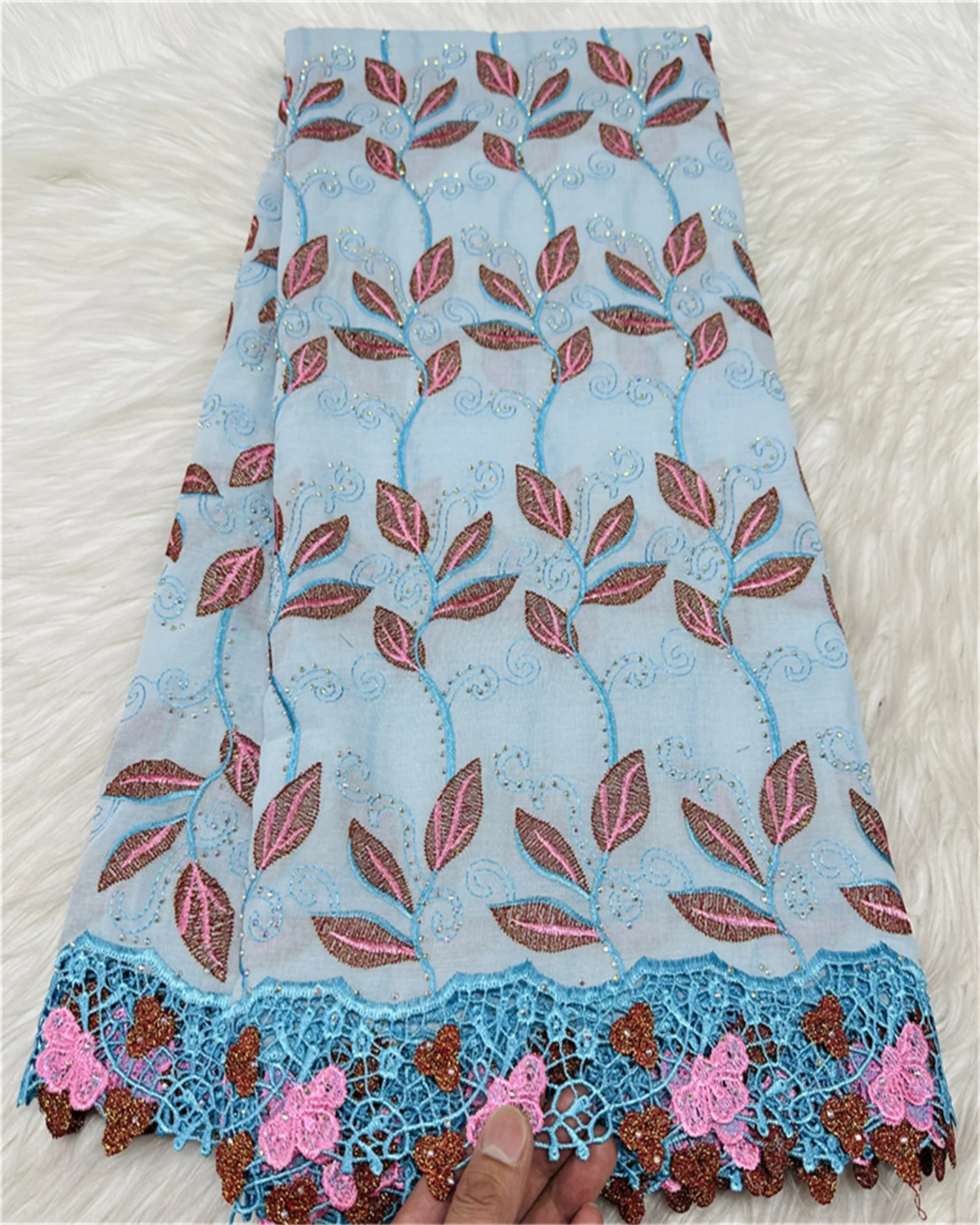 5 Yard Heavy Beaded Swiss Voile Lace Custom-shaped Diamonds Embroidery African 100% Cotton High Quality Dubai Style