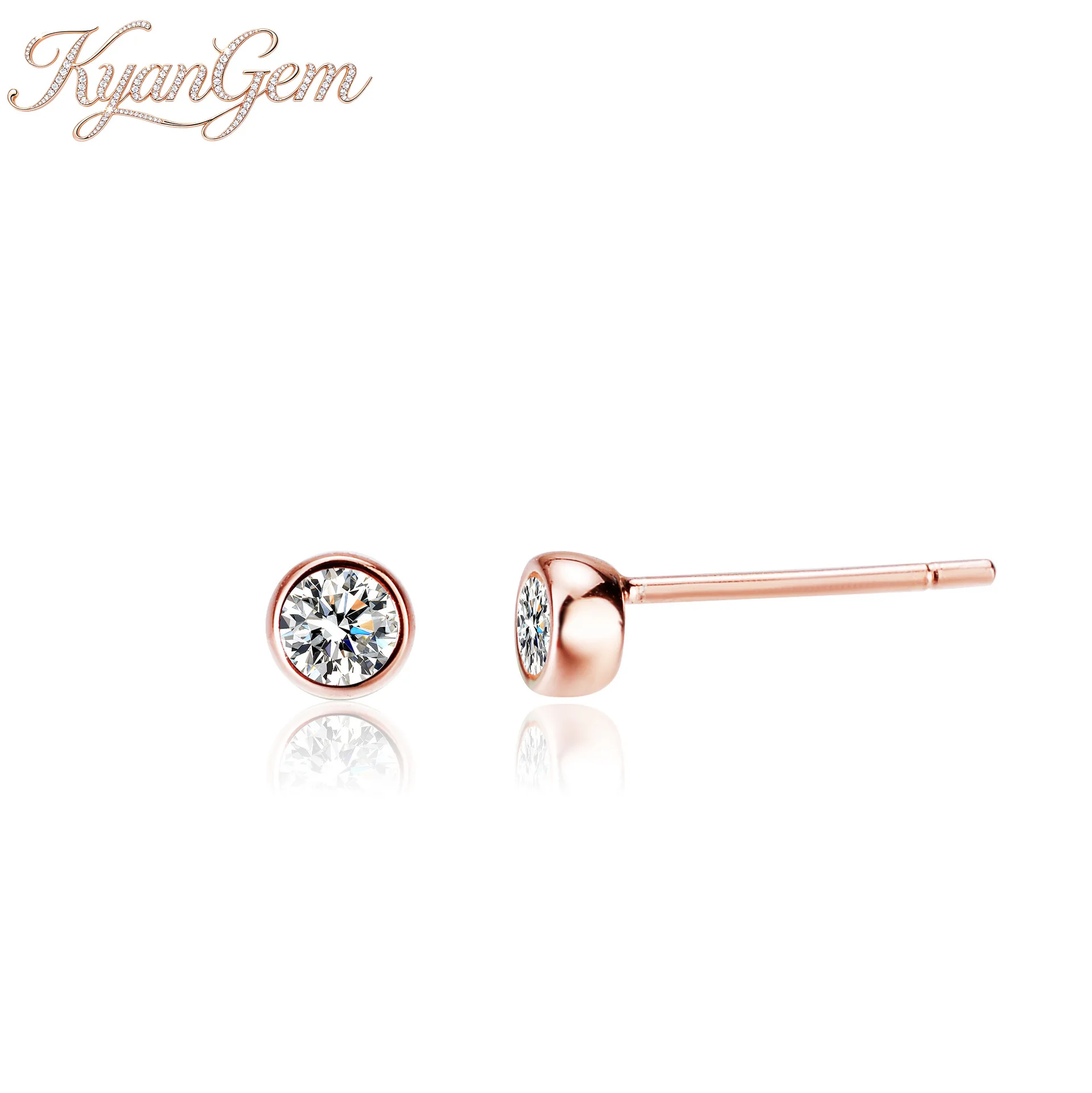 KyanGem Elegant Bubble 18K Rose Gold Earrings  Minimalist Wedding-Inspired Each 0.1ct Moissanite Studs Party Charm Jewelry