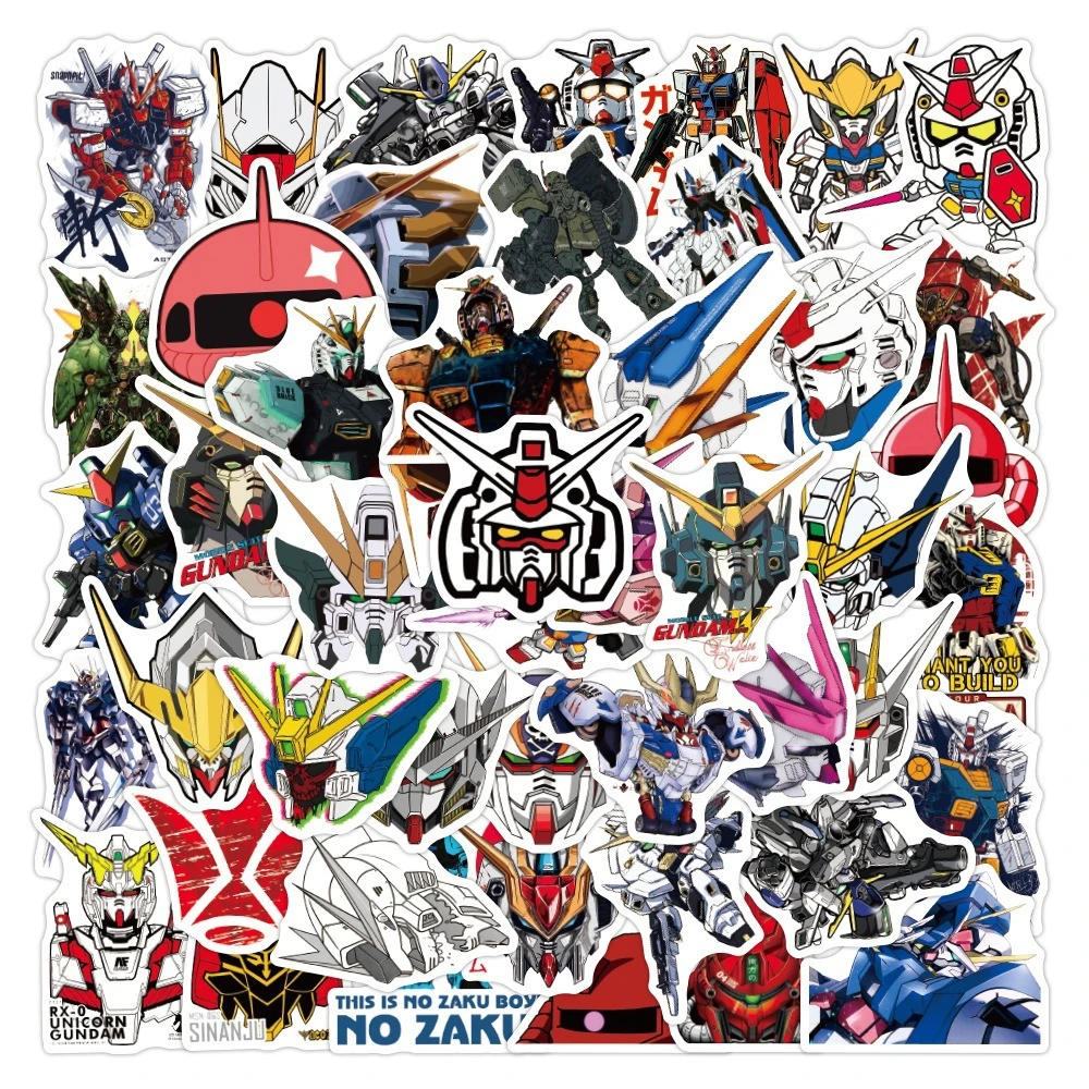 50PCS Gundam Mecha Stickers Pack - Featuring RX-78 Zaku & All Series Robot Decals, for Luggage Guitar Helmet, Great Gift