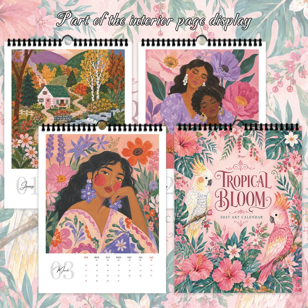 1pc 2027 Wall Calendar, Bold Floral Art Theme, 12-Month Monthly Planner, Perfect Gift for Birthdays, Christmas, New Year