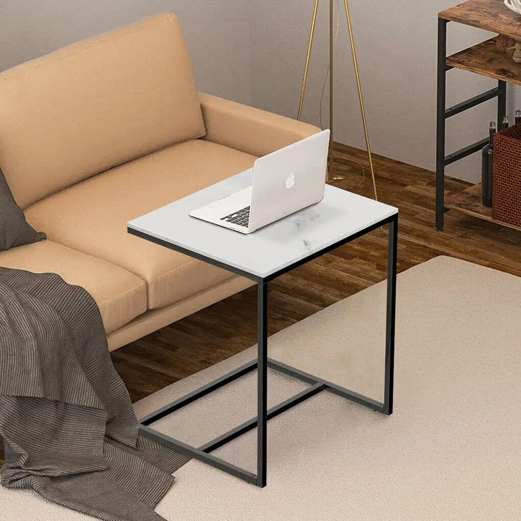Small Marble Laptop Corner Coffee Table Modern C Shaped Sofa Side Table  with Metal Frame