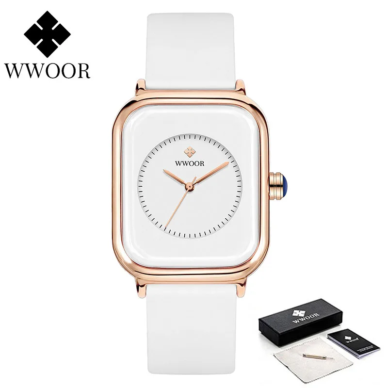 WWOOR Luxury Women's Watches Fashion Casual Silicone Ladies Dress Watch Elegant Square Waterproof Quartz Wristwatch Female Clock