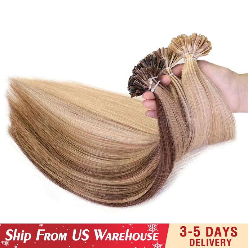 

U Tip Fusion Наращивание волос Блондинка Натуральные настоящие человеческие волосы 1,5 см Кератиновые капсулы для волос 50 шт. 30 г/упак. 12-24 дюйма